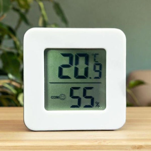 Higrómetro Blanco 5x5 cm – Control de Humedad y Temperatura para Plantas